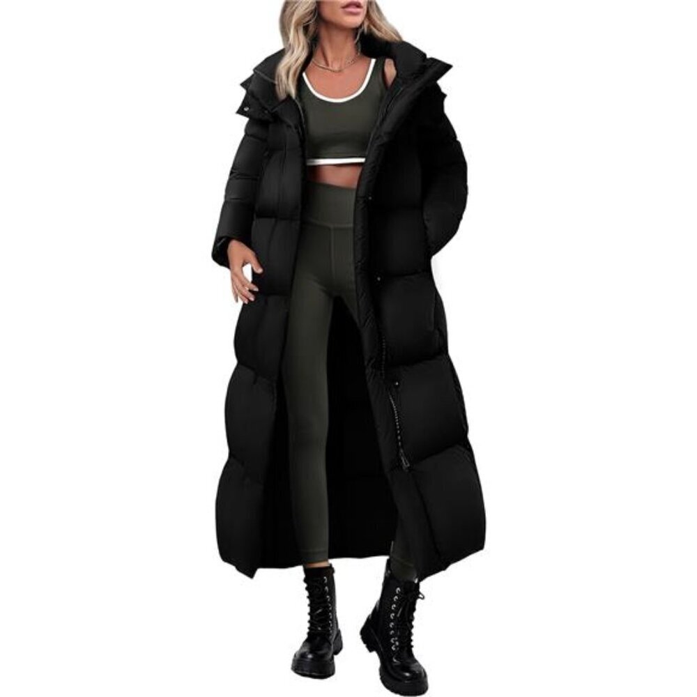 Cozy Puffer Jacket Women Hooded Long Black Winter Coat
